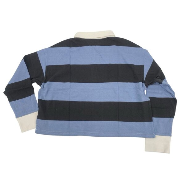 Aerie Size M Blue and Gray Striped Rugby Cropped Polo Shirt Long Sleeve - Picture 2 of 12
